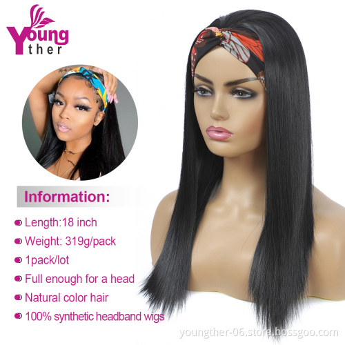 Long Wavy Headband Wigs Natural Part Side Hair Ombre Synthetic Wigs Platinum Wigs Heat Resistant for Women